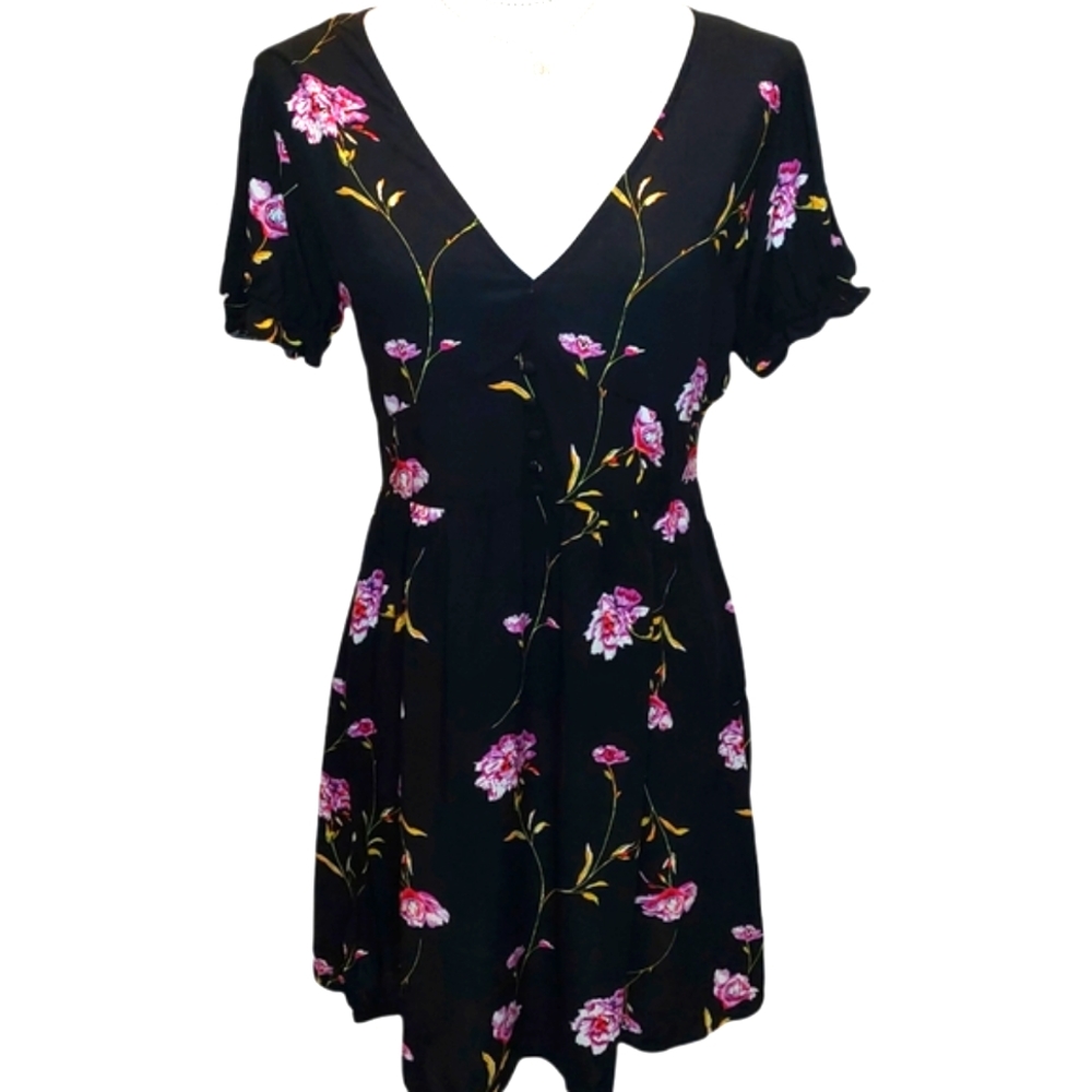Wild Fable Black Floral Button Down Dress